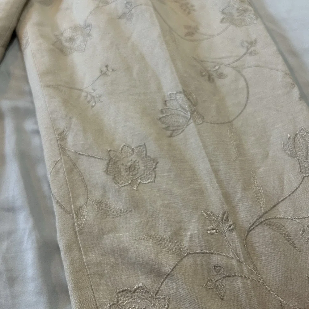 Larry Levine Linen Floral Embroidered Capris Pants Casual Summer Women's 16 - Picture 3 of 9